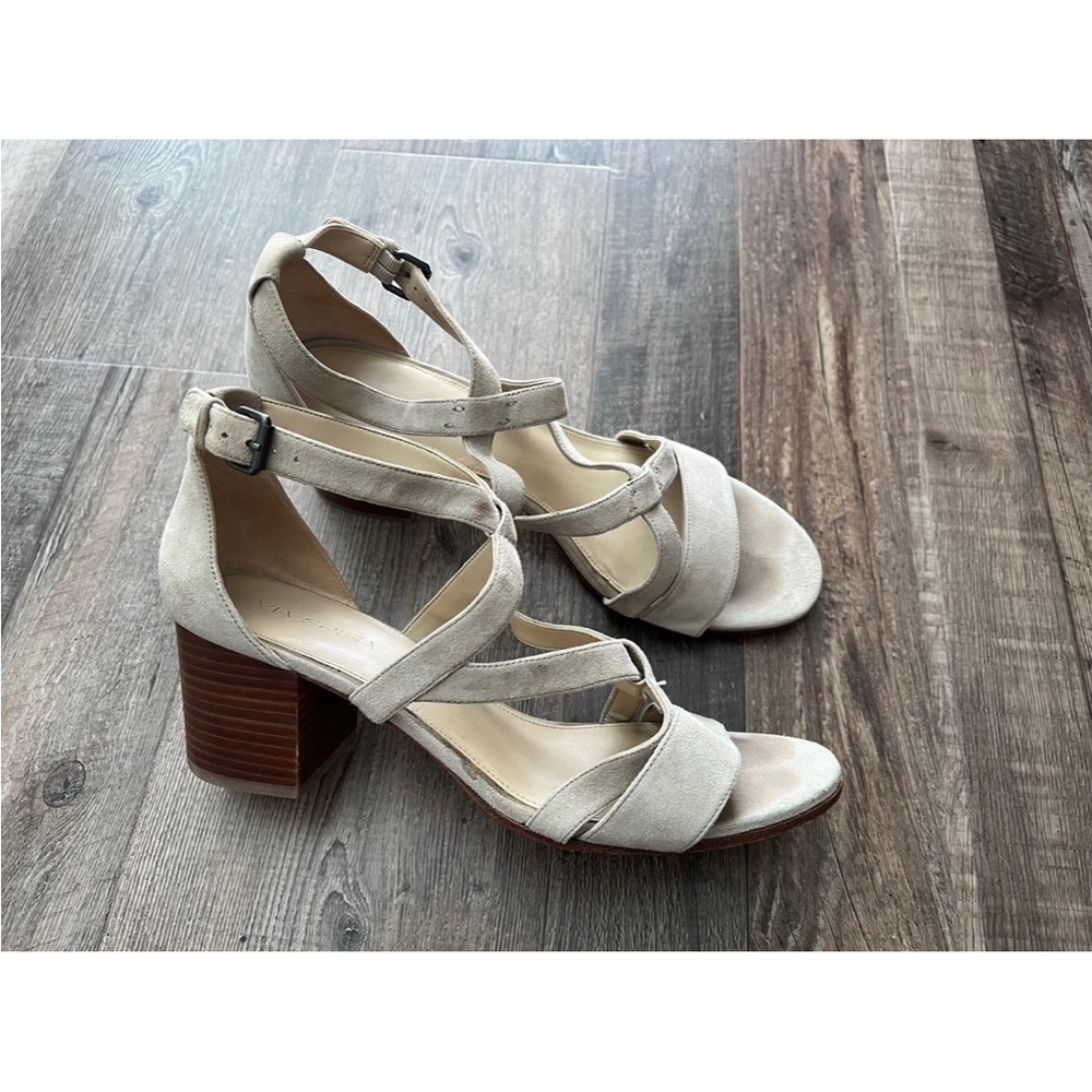 VIA SPIGA Gray Suede Sandals Block Heel 12